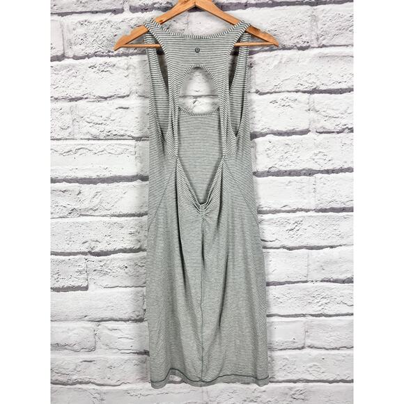 LULULEMON Women's Go For It Hyper Gray White Striped Open Back Scoop Neck Dress - Picture 5 of 9